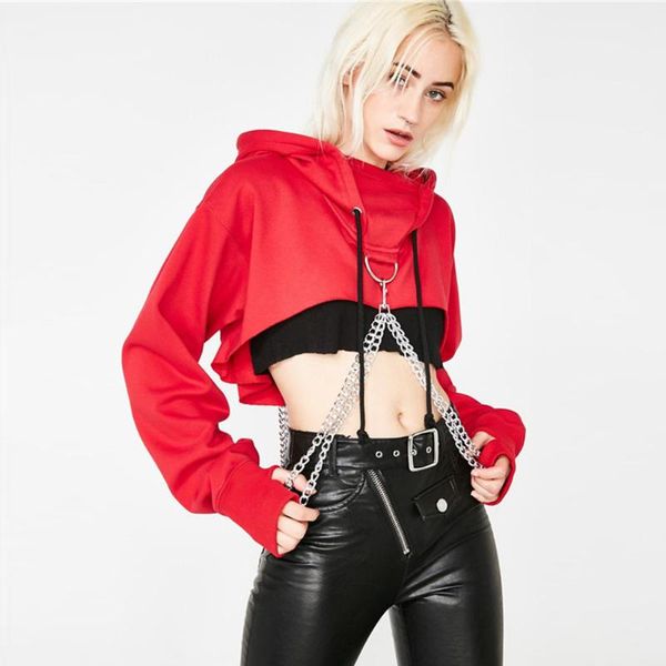 women's hoodies & sweatshirts gothic punk hooded vrouwen losse ketting patchwork capuchon fashion streetwear zweet femme #l10, Black
women's hoodies & sweatshirts gothic punk hooded vrouwen losse ketting patchwork capuchon fashion streetwear zweet femme #l10, Black