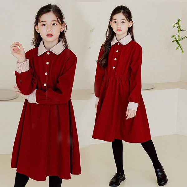 girl's dresses teenager girls red dress autumn winter princess for children casual long-sleeve mid-length christmas 12 13 years, Red;yellow
girl's dresses teenager girls red dress autumn winter princess for children casual long-sleeve mid-length christmas 12 13 years, Red;yellow