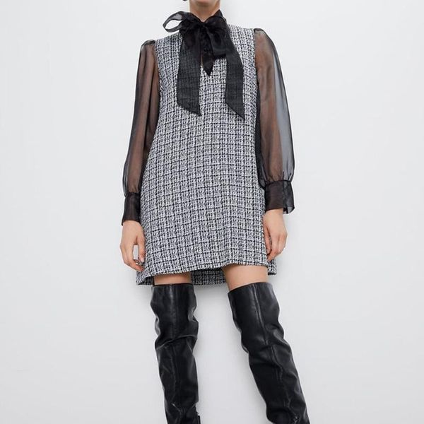 casual dresses women dress plaid organza stitching decorative bow vestidos above knee, mini party night club, Black;gray
casual dresses women dress plaid organza stitching decorative bow vestidos above knee, mini party night club, Black;gray
