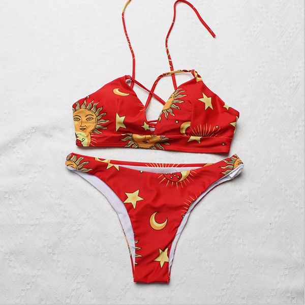women's swimwear star sun moon printed lace up bikini set spaghetti straps swim suit women summer bathing high cut padded swimwear#g3, White;black
women's swimwear star sun moon printed lace up bikini set spaghetti straps swim suit women summer bathing high cut padded swimwear#g3, White;black
