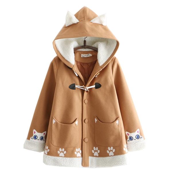women's wool & blends womens long 2021 winter hooded coat vintage sweet style cartoon embroidery casual ladies warmness outwear, Black
women's wool & blends womens long 2021 winter hooded coat vintage sweet style cartoon embroidery casual ladies warmness outwear, Black