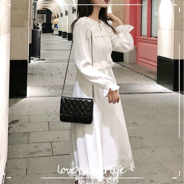 french fairy white dress women elegant vintage long sleeve party dress peter pan collar bow dress korean autumn 210521, Black;gray
french fairy white dress women elegant vintage long sleeve party dress peter pan collar bow dress korean autumn 210521, Black;gray
