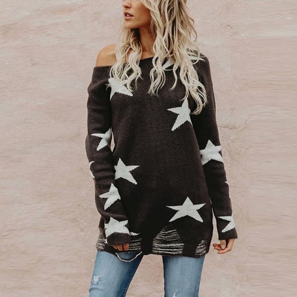 women's sweaters off shoulder pentagram print women sweater casual loose long hollow knitting 2021 female autumn winter pullover, White;black
women's sweaters off shoulder pentagram print women sweater casual loose long hollow knitting 2021 female autumn winter pullover, White;black