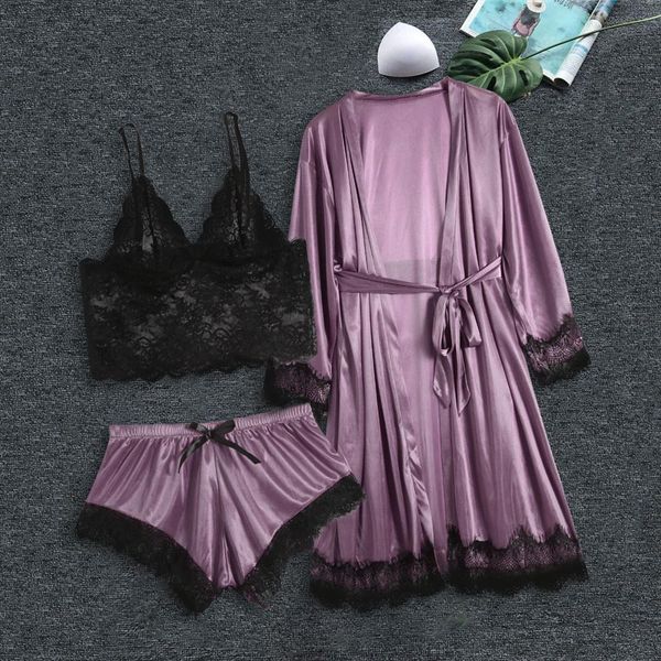 3pc pajamas sets lace women sleepwear bralette shorts bathrobe nightwear suits satin for, Black;red
3pc pajamas sets lace women sleepwear bralette shorts bathrobe nightwear suits satin for, Black;red