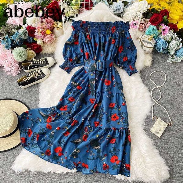 bohemian summer vacation beach women floral print chiffon dress slash neck off shoulder blue/red dresse female 210715, Black;gray
bohemian summer vacation beach women floral print chiffon dress slash neck off shoulder blue/red dresse female 210715, Black;gray