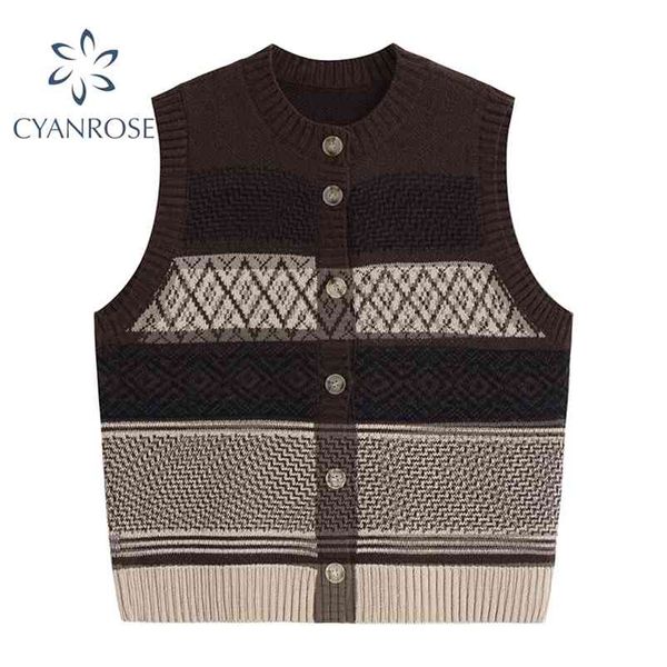 vintage single breasted waistcoat and sleeveless sweater vest cardigan elegant female fashion striped o neck knitted 210430, Black;white
vintage single breasted waistcoat and sleeveless sweater vest cardigan elegant female fashion striped o neck knitted 210430, Black;white
