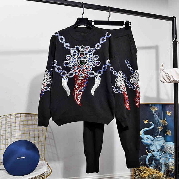 pant fashion black knitted tracksuit set women sequins pullover sweater pencil pants two piece outfits loose casual knit suit female, White
pant fashion black knitted tracksuit set women sequins pullover sweater pencil pants two piece outfits loose casual knit suit female, White