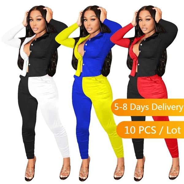 women's two piece pants wholesale items bodycon casual outfits for women streetwear color patchwork set long sleeve shirt pencil, White
women's two piece pants wholesale items bodycon casual outfits for women streetwear color patchwork set long sleeve shirt pencil, White