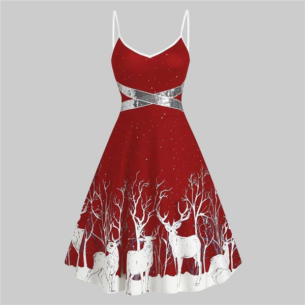 christmas women elk print adjustable spaghetti straps sleeveless large hem dress women's elegant xmas casual dresses, Black;gray
christmas women elk print adjustable spaghetti straps sleeveless large hem dress women's elegant xmas casual dresses, Black;gray