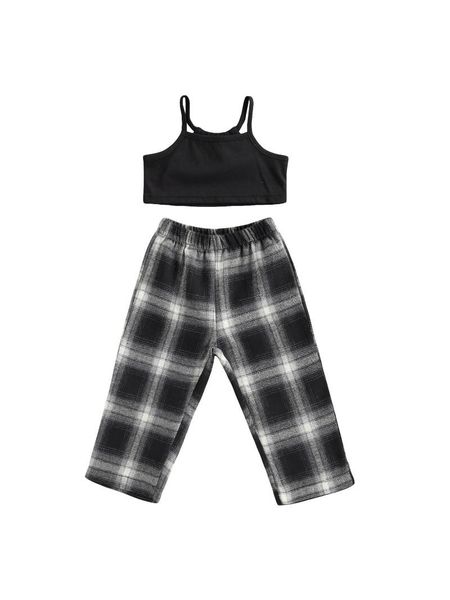 clothing sets baby girls clothes set, solid color sleeveless crew neck sling + plaid print elastic waist trousers, White
clothing sets baby girls clothes set, solid color sleeveless crew neck sling + plaid print elastic waist trousers, White