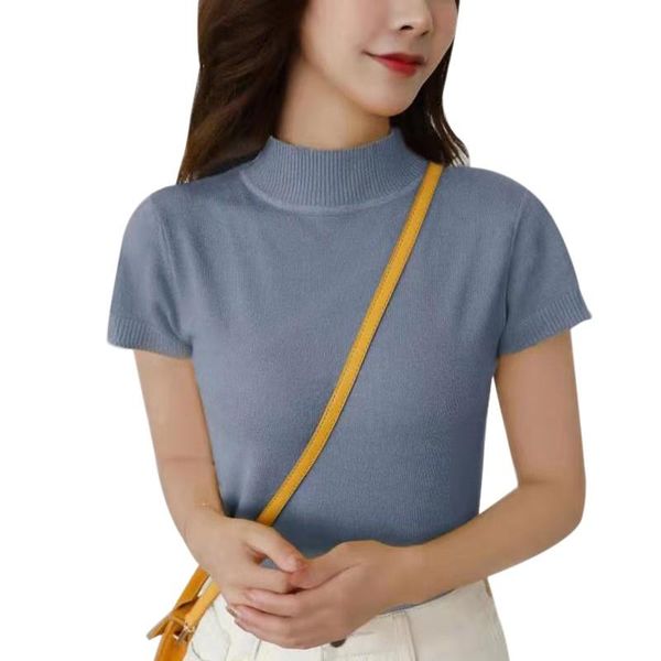 women casual slim knitted t shirts half turtleneck solid color summer basic tee shirt women's t-shirt, White
women casual slim knitted t shirts half turtleneck solid color summer basic tee shirt women's t-shirt, White