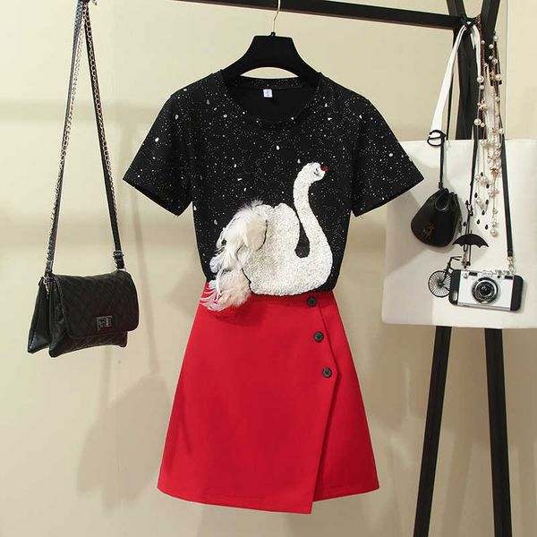 l-5xl plus size 2 piece set skirt suit women t-shirt summer split red stereo swan sequined 210601, White
l-5xl plus size 2 piece set skirt suit women t-shirt summer split red stereo swan sequined 210601, White