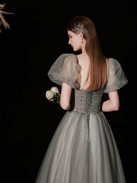 prom dresses silver gray evening gowns scoop floor length party dresses tulle with shining sequins, Black
prom dresses silver gray evening gowns scoop floor length party dresses tulle with shining sequins, Black
