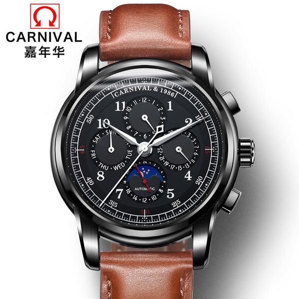 carnival multifunctional automatic clock men monthly phase calendar gentlemen s fire luxury mechanical waterproof relogio, Slivery;brown
carnival multifunctional automatic clock men monthly phase calendar gentlemen s fire luxury mechanical waterproof relogio, Slivery;brown