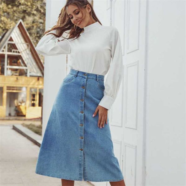 skirts 2021 fashion denim skirt button washed blue high waist temperament mid-length casual women office lady, Black
skirts 2021 fashion denim skirt button washed blue high waist temperament mid-length casual women office lady, Black