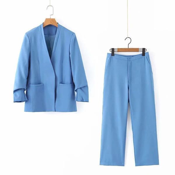 trousers women suit notched long casual jacket blazer female+button wide leg pant 2 piece autumn blue coat outfits women's two pants, White
trousers women suit notched long casual jacket blazer female+button wide leg pant 2 piece autumn blue coat outfits women's two pants, White