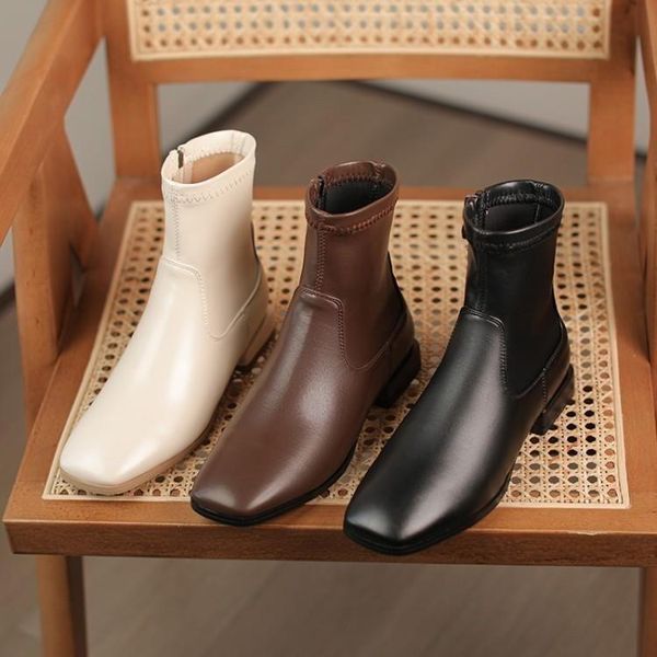 boots french short women's spring and autumn single low heel thick elastic square head thin beige large, Black
boots french short women's spring and autumn single low heel thick elastic square head thin beige large, Black