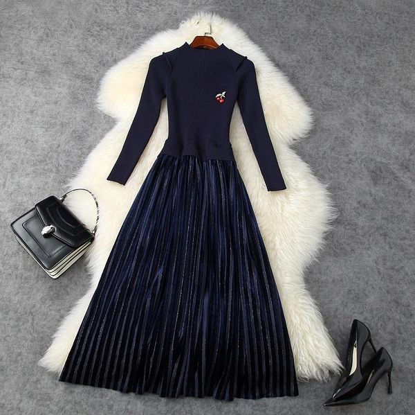 casual dresses fashion high-quality women's slim knit stitching gold velvet over the knee pleated slimming base dress, Black;gray
casual dresses fashion high-quality women's slim knit stitching gold velvet over the knee pleated slimming base dress, Black;gray