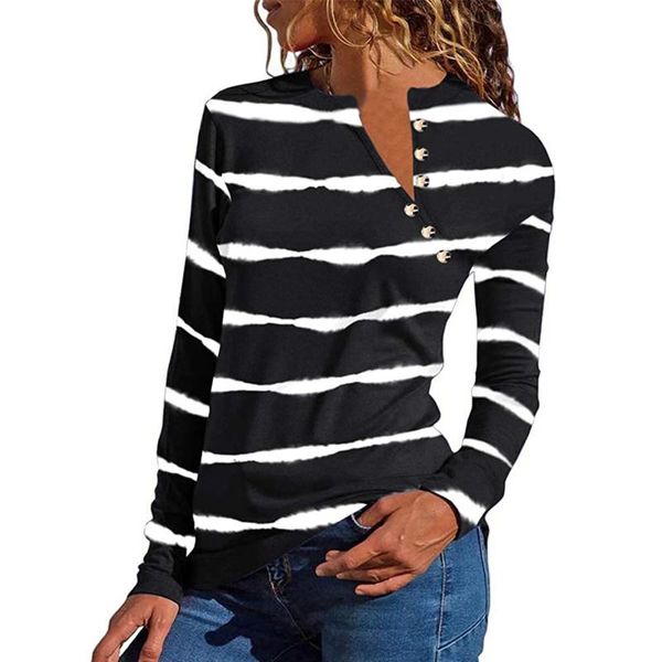 women's t-shirt women striped print autumn casual style long sleeve round neck button pullover basic tee, White
women's t-shirt women striped print autumn casual style long sleeve round neck button pullover basic tee, White
