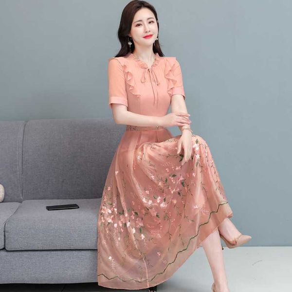 summer fashion women o neck short sleeved embroidered chiffon splicing temperament big swing dress 210531, Black;gray
summer fashion women o neck short sleeved embroidered chiffon splicing temperament big swing dress 210531, Black;gray