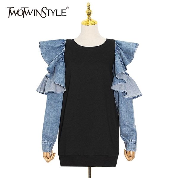 casual off shoulder sweatshirt for women o neck long sleeve patchwork ruffle denim female sweatshirts spring 210524, Black
casual off shoulder sweatshirt for women o neck long sleeve patchwork ruffle denim female sweatshirts spring 210524, Black