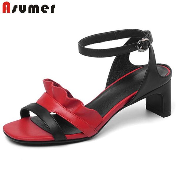 est casual shoes women sandals mixed colors buckle summer square heel ladies genuine leather, Black
est casual shoes women sandals mixed colors buckle summer square heel ladies genuine leather, Black