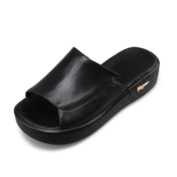 summer genuine leather women slippers classic platform shallow med heels casual shoes woman party basic, Black
summer genuine leather women slippers classic platform shallow med heels casual shoes woman party basic, Black