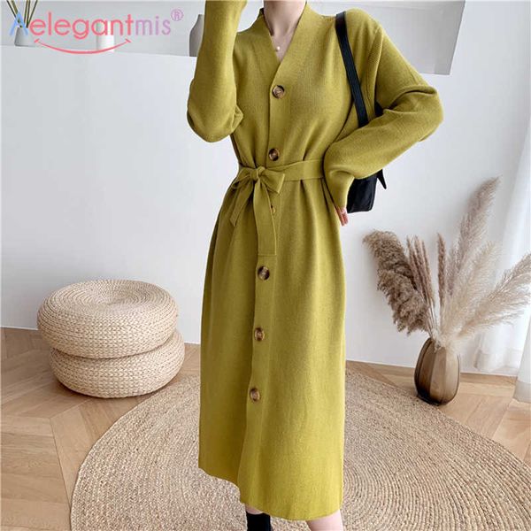 aelegantmis v neck knitted dress women sashes vintage single breasted sweater black casual loose vestidos mujer korean 210607, Black;gray
aelegantmis v neck knitted dress women sashes vintage single breasted sweater black casual loose vestidos mujer korean 210607, Black;gray