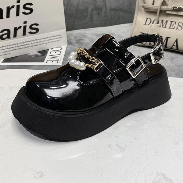 sandals women summer shoes patent leather pearl chain handcrafted women's thick bottom black
sandals women summer shoes patent leather pearl chain handcrafted women's thick bottom black