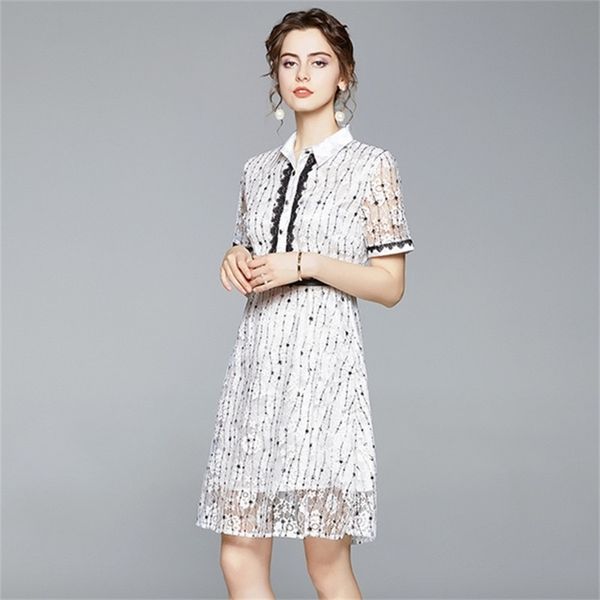 fashion european style white lace dress women summer elegant short sleeve turn-down collar shirt office work dresses 210602, Black;gray
fashion european style white lace dress women summer elegant short sleeve turn-down collar shirt office work dresses 210602, Black;gray