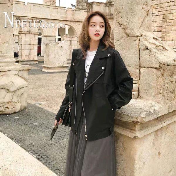 women's leather & faux 2021 female zipper street women jacket motorcycle biker coats, Black