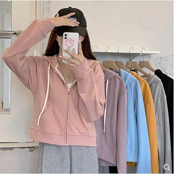 women's jackets 2021 spring and autumn solid color loose cardigan short coat thin hooded sweater women, Black;brown
women's jackets 2021 spring and autumn solid color loose cardigan short coat thin hooded sweater women, Black;brown