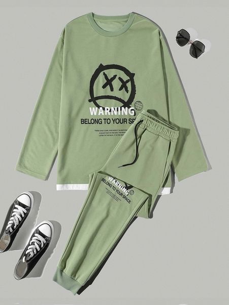 men slogan and expression print tee & drawstring waist sweatpants e0hm#, Gray
men slogan and expression print tee & drawstring waist sweatpants e0hm#, Gray