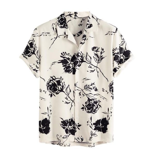 summer casual men's shirt rose printed short sleeve slim fit fashion turndown collar male shirts, White;black
summer casual men's shirt rose printed short sleeve slim fit fashion turndown collar male shirts, White;black
