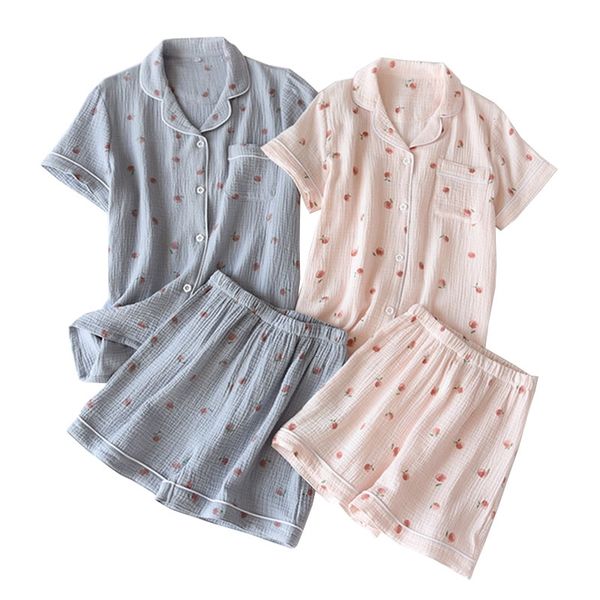 women's sleepwear summer new ladies 100% gauze cotton cute cartoon peach printed household pajamas set turn-down collar shorts, Black;red
women's sleepwear summer new ladies 100% gauze cotton cute cartoon peach printed household pajamas set turn-down collar shorts, Black;red
