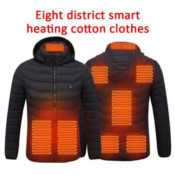 8 areas electric heated jackets vest cotton outdoor coat usb heating hooded winter thermal warmer jackets for hiking fishing, Black
8 areas electric heated jackets vest cotton outdoor coat usb heating hooded winter thermal warmer jackets for hiking fishing, Black