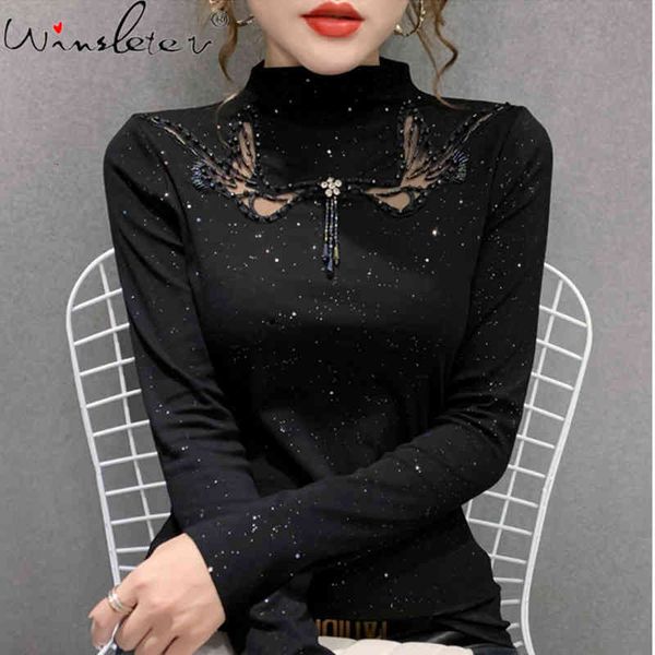 women's t-shirt spring fall european clothes fashion patchwork shiny beading ropa mujer cotton all match tees 2021 t0090, White
women's t-shirt spring fall european clothes fashion patchwork shiny beading ropa mujer cotton all match tees 2021 t0090, White