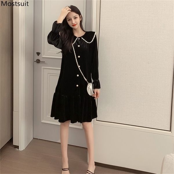spring autumn women vintage velvet dress plus size long sleeve turn down collar beading elegant dresses korean vestidos 210513, Black;gray
spring autumn women vintage velvet dress plus size long sleeve turn down collar beading elegant dresses korean vestidos 210513, Black;gray