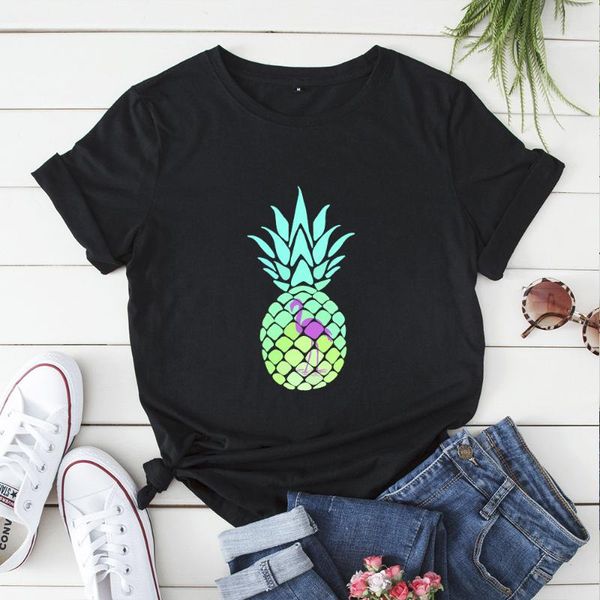 women's t-shirt loose round neck pineapple flamingo print short sleeve summer style, White
women's t-shirt loose round neck pineapple flamingo print short sleeve summer style, White