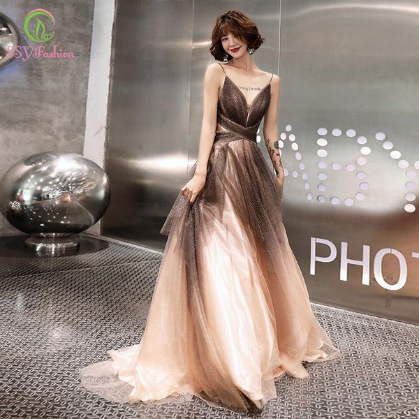 party dresses ssyfashion evening dress banquet v-neck backless gradient khaki luxury long prom gown formal vestido de noche, White;black
party dresses ssyfashion evening dress banquet v-neck backless gradient khaki luxury long prom gown formal vestido de noche, White;black