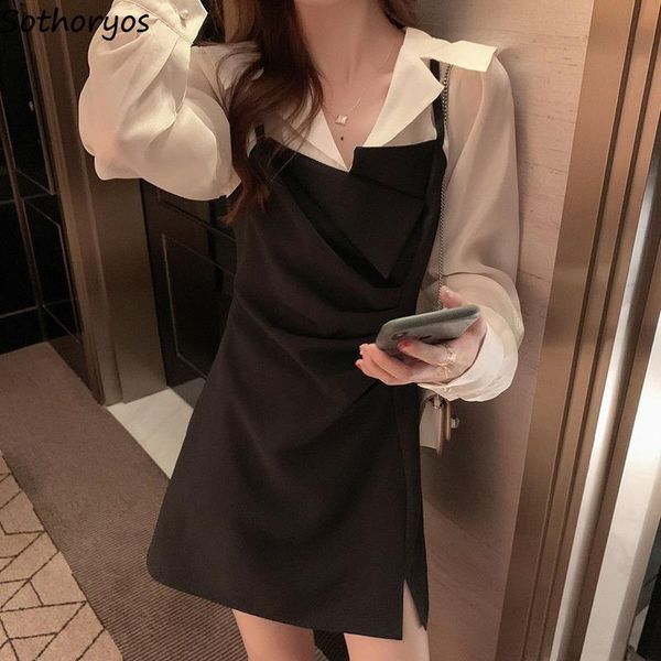casual dresses long sleeve women a-line fake two pieces notched mini length high waist side-slit patchwork spring fashion dress korean, Black;gray
casual dresses long sleeve women a-line fake two pieces notched mini length high waist side-slit patchwork spring fashion dress korean, Black;gray