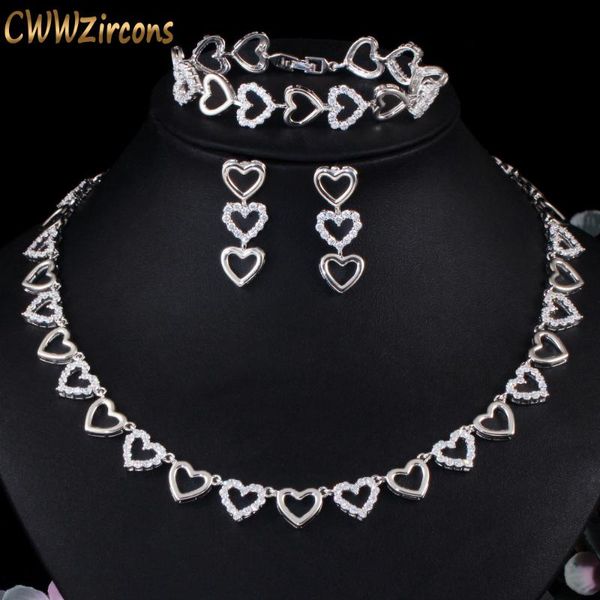 earrings & necklace cwwzircons lovely women engagement party heart shape earring bracelet 3 pcs cubic zirconia jewelry set for wedding t499, Silver
earrings & necklace cwwzircons lovely women engagement party heart shape earring bracelet 3 pcs cubic zirconia jewelry set for wedding t499, Silver