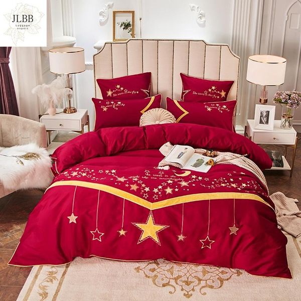 bedding sets 60s satin egyptian cotton soft wine red set gold star embroidery duvet cover bed linen sheet pillowcases 4/6pcs
bedding sets 60s satin egyptian cotton soft wine red set gold star embroidery duvet cover bed linen sheet pillowcases 4/6pcs