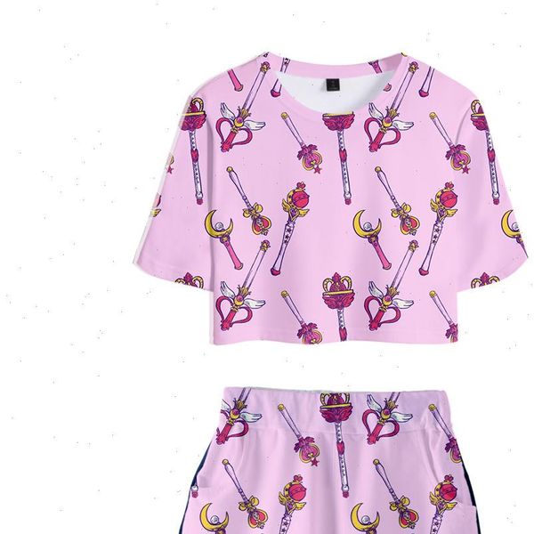 womens 3d sailor moon dew navel t shirt sets anime women piece set short pants summer breathable kawaii print, White 
womens 3d sailor moon dew navel t shirt sets anime women piece set short pants summer breathable kawaii print, White