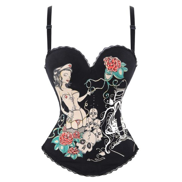 corsets for women lingerie burlesque overbust corset bustier halloween costume skulls and flower print gothic corsets, Black;white
corsets for women lingerie burlesque overbust corset bustier halloween costume skulls and flower print gothic corsets, Black;white