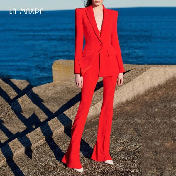 2021 new autumn women's red deep v-neck long-sleeved button pocket slim slim straight pants two-piece suit, White
2021 new autumn women's red deep v-neck long-sleeved button pocket slim slim straight pants two-piece suit, White