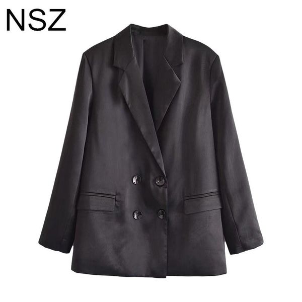women's suits & blazers nsz women black oversized satin blazer 2021 fashion double breasted office ladies work formal jacket coat, White;black
women's suits & blazers nsz women black oversized satin blazer 2021 fashion double breasted office ladies work formal jacket coat, White;black