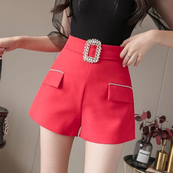 women's shorts summer 2021 korean style fashion high waisted rhinestone waist belt for women , woman black red wide leg, White;black
women's shorts summer 2021 korean style fashion high waisted rhinestone waist belt for women , woman black red wide leg, White;black