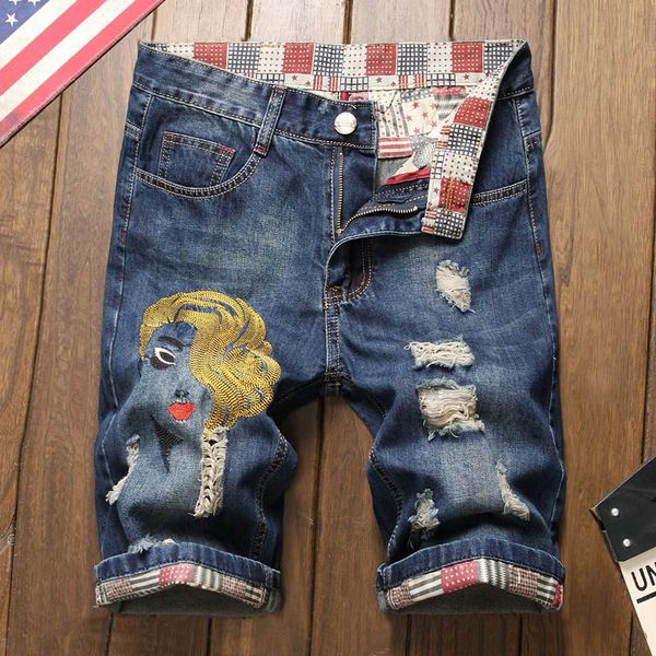 men's shorts men casual jeans knee length character embroidery ripped hole plus size 28-40 straight male denim short streetwear style, White;black
men's shorts men casual jeans knee length character embroidery ripped hole plus size 28-40 straight male denim short streetwear style, White;black