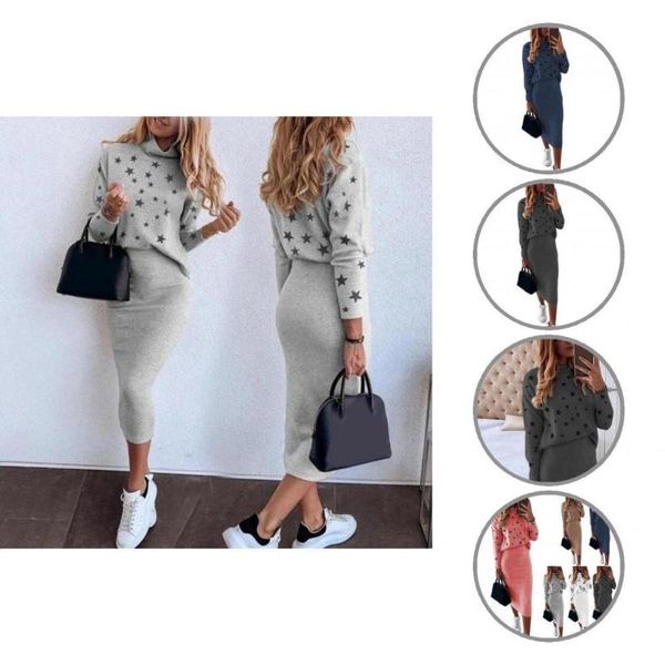 two piece dress 1 set women skirt suit five-pointed star print female elegant printed mid-calf blouse pullover for dating, White
two piece dress 1 set women skirt suit five-pointed star print female elegant printed mid-calf blouse pullover for dating, White